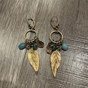 Anthropologie Bohemian Dangling Gold Feather Earrings